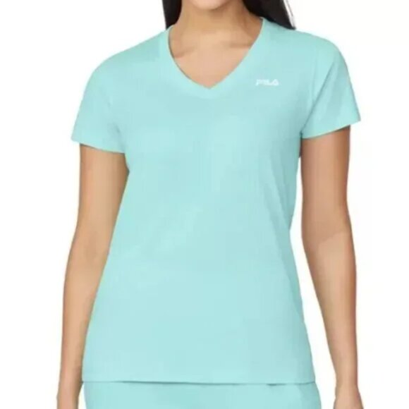 FILA Women's Activewear Cotton V-neck short-sleeved top Green Mint, size S - Picture 1 of 5